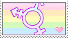 a rainbow flag stamp with a pastel trans symbol over it